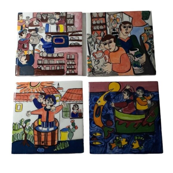 Decorative Studio Art Pottery Tile Studio Abstract 4.4" x 4.4" 4pc - Picture 1 of 7